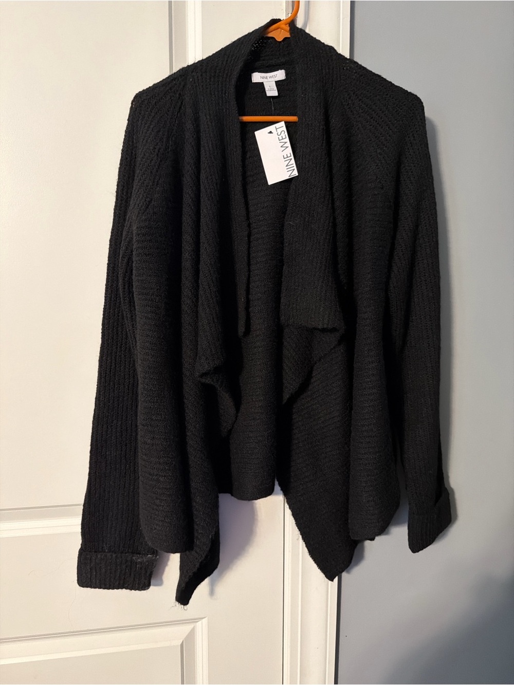 Nine West Black Draped Open-Front Cardigan
